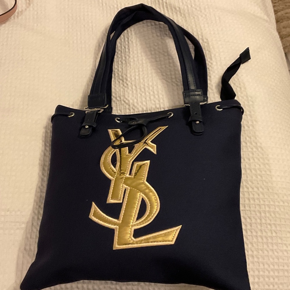 Yves Saint Laurent Dark Blue and Gold Tote Bag